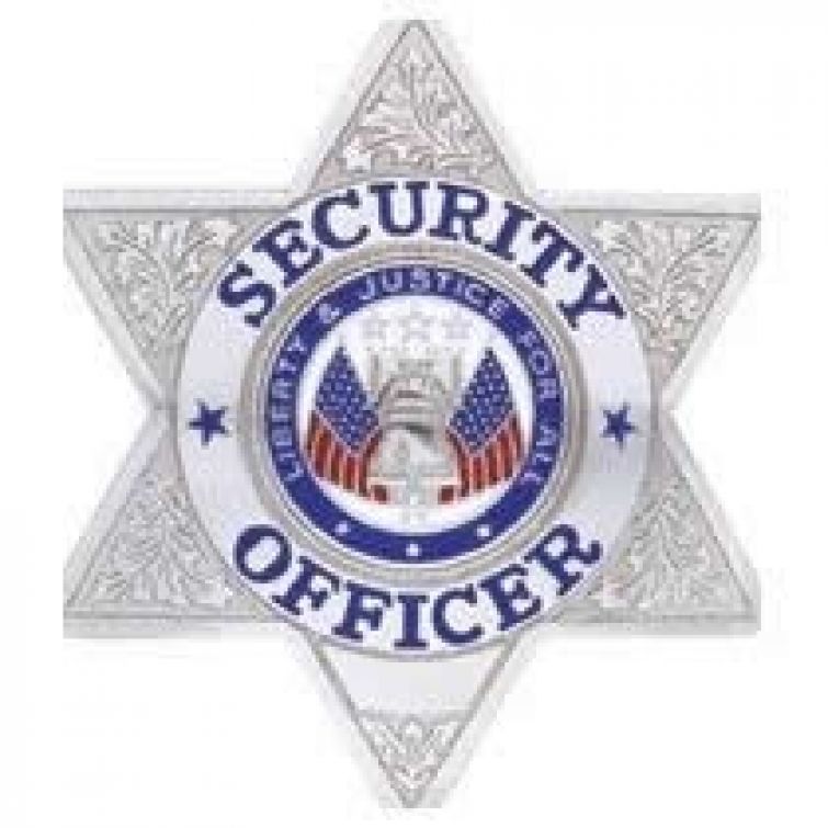 SECURITY OFFICER 6 POINT STAR METAL SHIRT BADGE.
